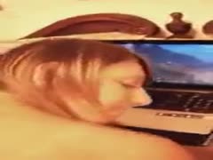 snagging my white wife from behind while she's using her pc to play